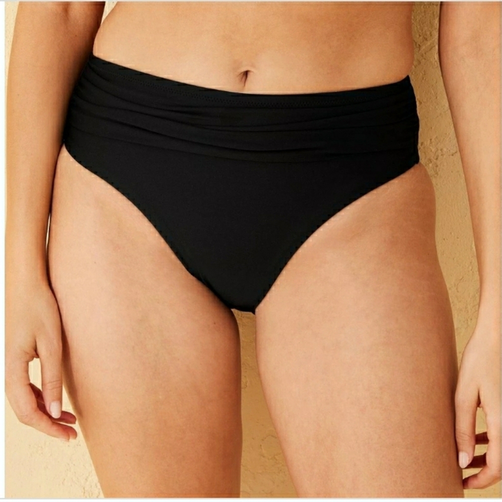 Shade & Shore Women's Mid-Rise Shirred Waistband Bikini Bottoms. Size: Large